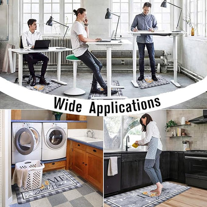 Carvapet Kitchen Floor Mats 2Pcs, Anti Fatigue Kitchen Rugs and Mats Farmhouse Plaid Home Non-Skid Cushioned Floor Comfort Mat for Kitchen, Doorway, Sink, Laundry, 17"x27"+17"x47"