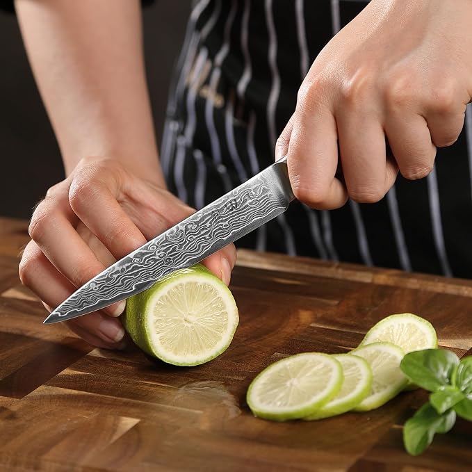 Wakoli EDIB Pro Damascus Universal Knife – Japanese Style Kitchen Knife | 4.7-Inch Genuine Damascus Steel Blade with VG10 Core | Ergonomic Pakkawood Handle | Professional Cooking Tool