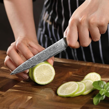 Wakoli EDIB Pro Damascus Universal Knife – Japanese Style Kitchen Knife | 4.7-Inch Genuine Damascus Steel Blade with VG10 Core | Ergonomic Pakkawood Handle | Professional Cooking Tool