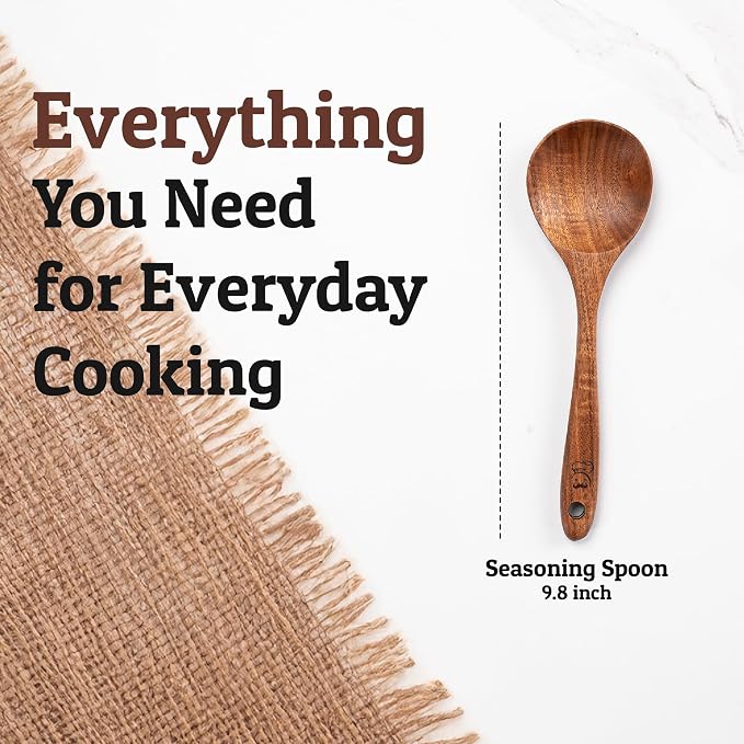 PriorityChef Handcrafted Teak Wooden Spoon for Cooking - Large Wood Spoon Kitchen Utensil - Heavy Duty Wood Serving Spoons - 10 Inch Wooden Mixing Utensil for Stirring, Baking & Cooking