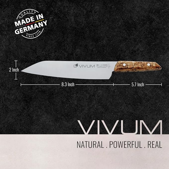 F. DICK – VIVUM Chef Knife – Allround Knife with 8.2" blade & 58 HRC - Ideal for meat, fish & vegetables - Stainless steel - Ultra sharp - Birchwood handle – Made in Germany