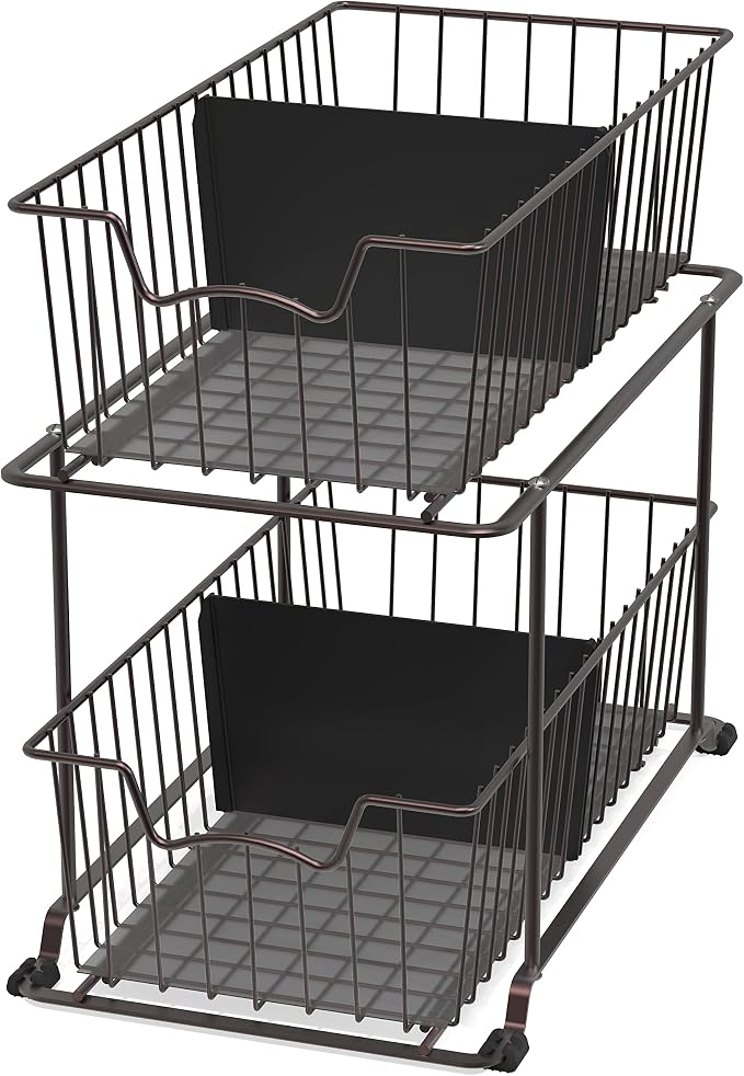SimpleHouseware 2 Tier Cabinet Wire Basket Drawer Organizer, Brown