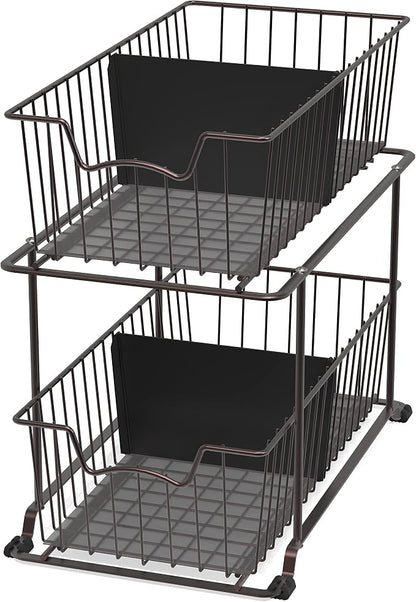 SimpleHouseware 2 Tier Cabinet Wire Basket Drawer Organizer, Brown