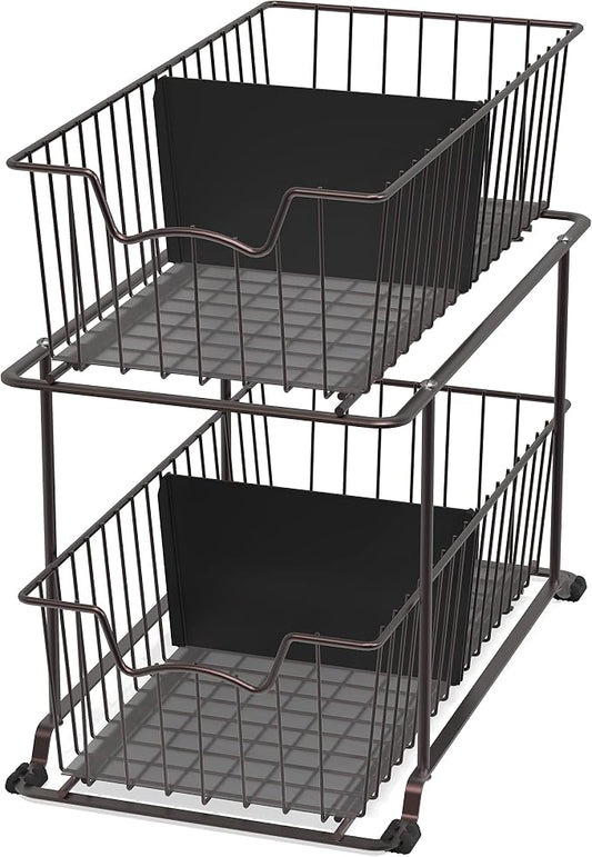SimpleHouseware 2 Tier Cabinet Wire Basket Drawer Organizer, Brown
