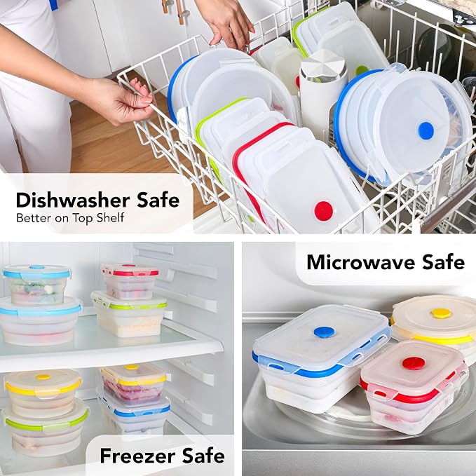 ECOBERI Collapsible Food Storage Containers, Silicone Small 4 Piece 12 oz Set, BPA-Free Food Storage with Airtight Lids, Space-Saving Lunch Containers, Freezer and Dishwasher Safe