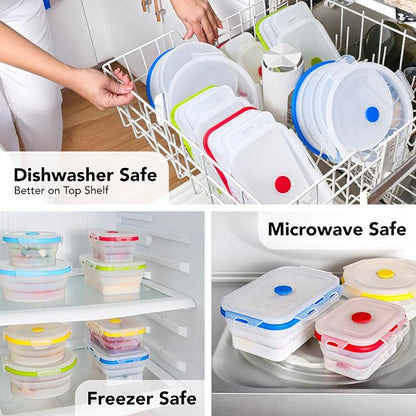 ECOBERI Collapsible Food Storage Containers, Silicone Small 4 Piece 12 oz Set, BPA-Free Food Storage with Airtight Lids, Space-Saving Lunch Containers, Freezer and Dishwasher Safe