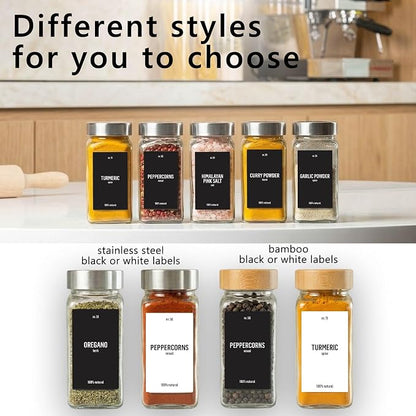 Deco haus Glass Spice Jars with Label 24 x 4oz [LABELS incl] Spice Containers with 280 Labels, Shaker Lids, Funnel & Chalk Marker - Empty Herb Seasoning Containers, Small Seasoning Bottles for Herb