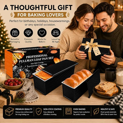 Bread Loaf Pan with Lid, 2-Pack, 2.2LB & 1LB | Food-Grade Nonstick Coating, Easy Release, Perfect Loaf Shape, Corrugated Design, Oven Safe up to 450°F