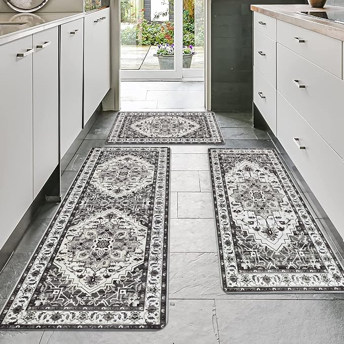Cushioned Kitchen Rug Sets 3 Piece Anti Fatigue Kitchen Mats for Floor Non Slip Waterproof Kitchen Rugs and Mats Comfort Standing Mat Runner for Home Office,Sink,Laundry