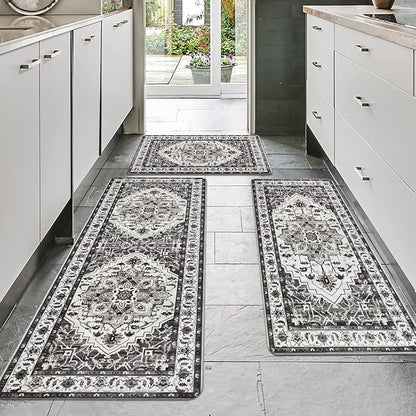 Cushioned Kitchen Rug Sets 3 Piece Anti Fatigue Kitchen Mats for Floor Non Slip Waterproof Kitchen Rugs and Mats Comfort Standing Mat Runner for Home Office,Sink,Laundry