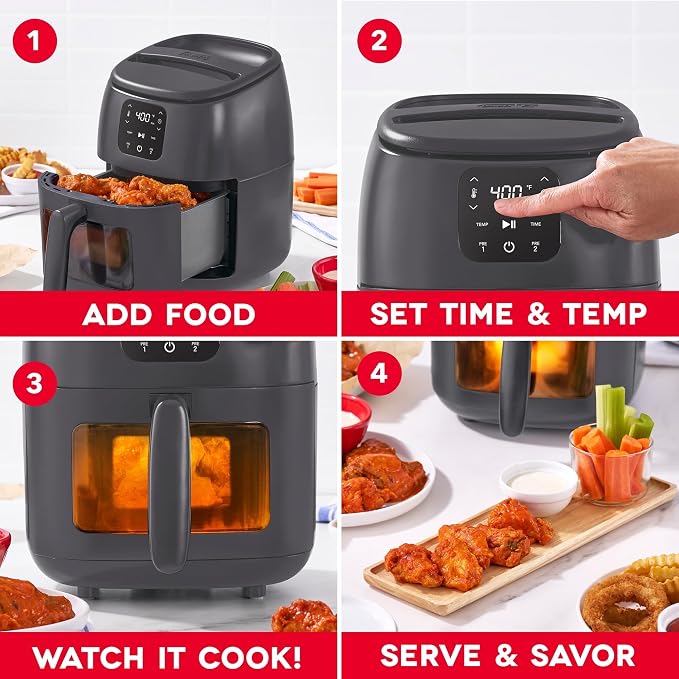 Dash 2.6QT Infrared Digital Small Air Fryer - Compact Air Fryer with Safe Ceramic Nonstick, Viewing Window, 2 Custom Presets & Auto Shake Reminder - Dishwasher Safe Parts
