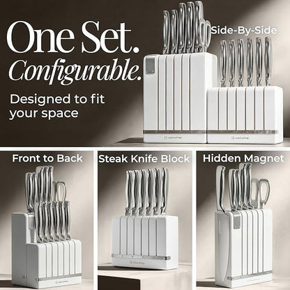 Magnetic Knife Set with Sharpener - Space Saving Convertible In Drawer Knife Block with Stainless Steel Kitchen Knives - Knife Drawer Organizer, German Steel Knife Set