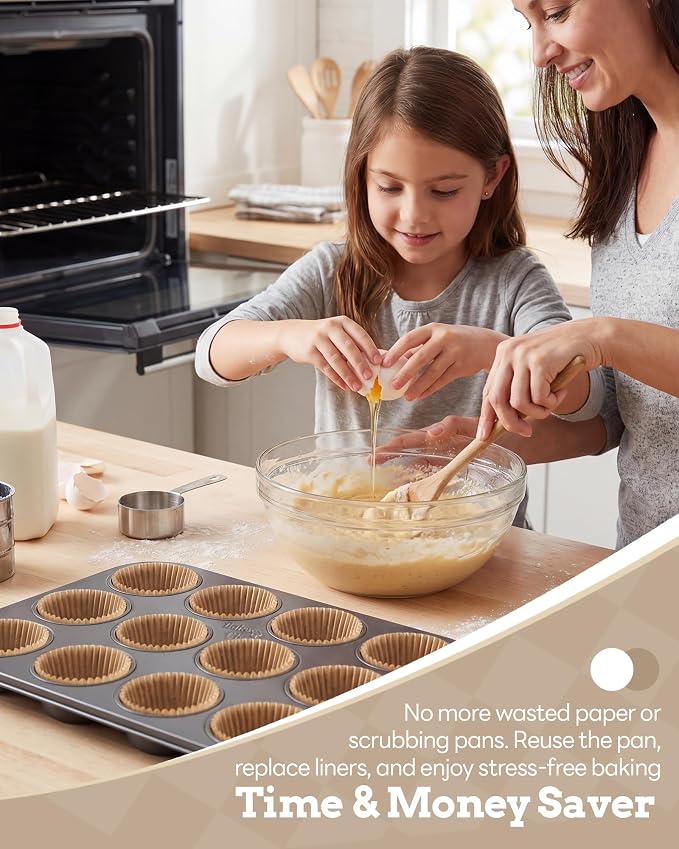 Bake Choice 2 Pack Muffin Pan for Baking, Standard Cupcake Pan includes 100 Natural Cupcake Liners, Muffin Tin Nonstick 12 Cup, Baking Pans Set, Carbon Steel Baking Supplies