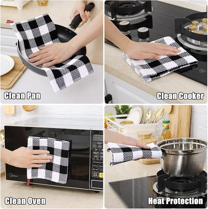 Homaxy Kitchen Towels and Dishcloths Set, 12" x 12" and 13" x 28", Set of 8 Bulk Cotton Waffle Weave Dish Towels, Super Soft Absorbent Hand Towels for Kitchen, Black & White