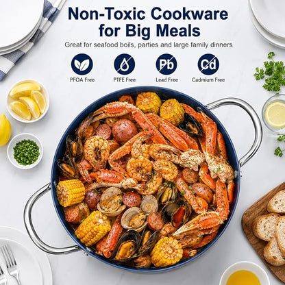 MICHELANGELO 10 Qt Ceramic Nonstick Stock Pot with Lid, Induction Ready | Ceramic nonstick coating | Stainless steel construction | Stay-cool handles | Ideal for chili, seafood boils and batch meals