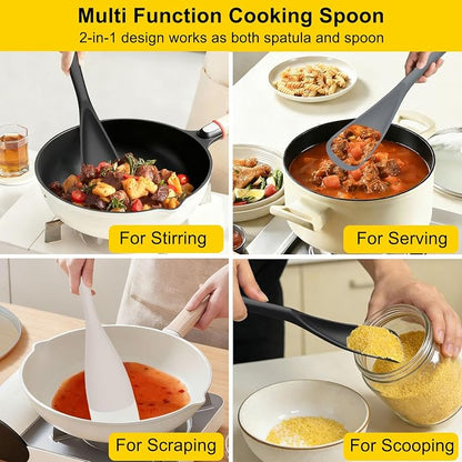 Beijiyi Silicine Cooking Spoons for Nonstick Cookwares, 3 Pack, 12.6 in | Sturdy, BPA-Free, Heat Resistant, One-Piece, Multifunction Spatula Spoon, Great for Cooking, Serving, Scooping, and Stirring
