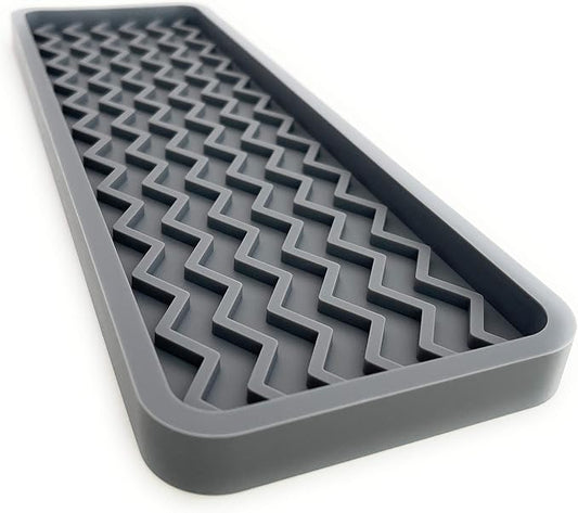 Silicone Sink Organizer Tray, Rectangular, Modern Style, Heat Safe, Dishwasher Safe, for Bathroom and Kitchen Organization (Grey, 12"x4", Chevron Pattern)