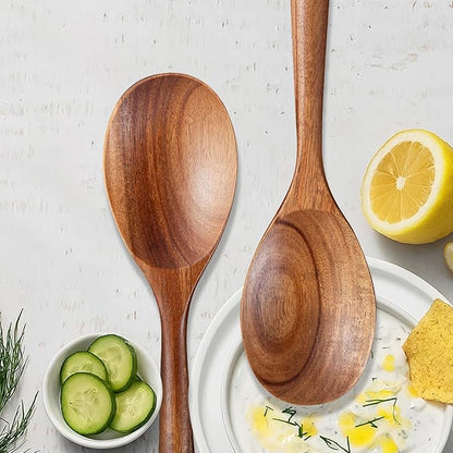 Wooden Cooking Spoons, 2 PCS Large Wooden Spoons for Cooking Natural Wood Spoons Heat Resistant Non Stick for Mixing, Baking, Serving and Stirring