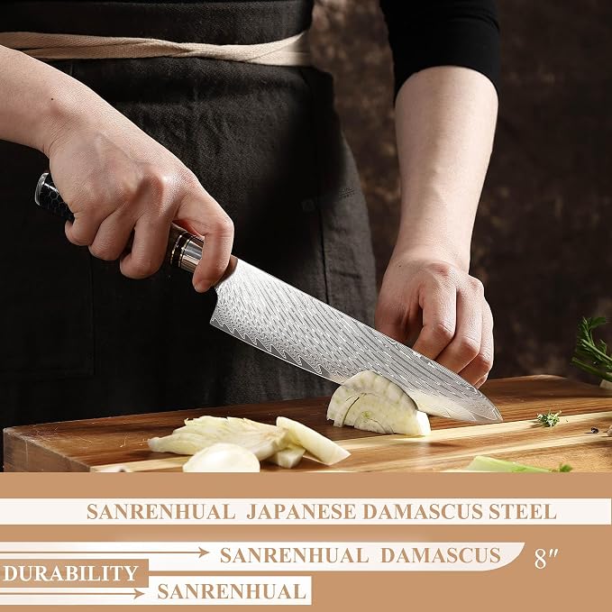 8 inch Japanese Damascus Chef Knife, Damascus Chefs Knife Kitchen Knives for All-Around Food Preparation, Japanese Super Steel Sharp Chef's Knives, Professional Resin Handle Chef Knife