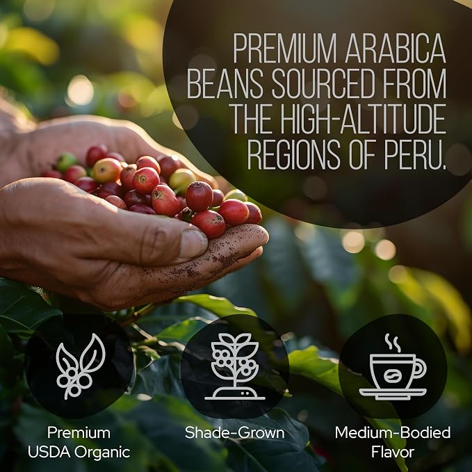 La Republica Peruvian Dark Reserve Coffee Ground for Espresso Maker (Lion's Mane, Reishi, Chaga, Dark Roast, 60 Servings)