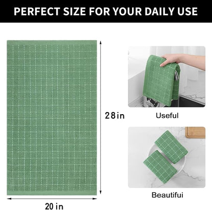 Homaxy 100% Cotton Terry Kitchen Towels(Grass Green, 20 x 28 inches), Checkered Designed, Soft and Super Absorbent Dish Towels, Large 6 Pack