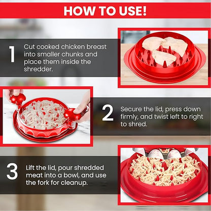Chicken Shredder Tool Twist Large - 10" Meat Shredder for Chicken Breast, Pork, Beef & Pulled Pork, Visible Meat Grinder Machine with Brush & Fork, Anti-Slip Base, Ergonomic Handle, BPA Free