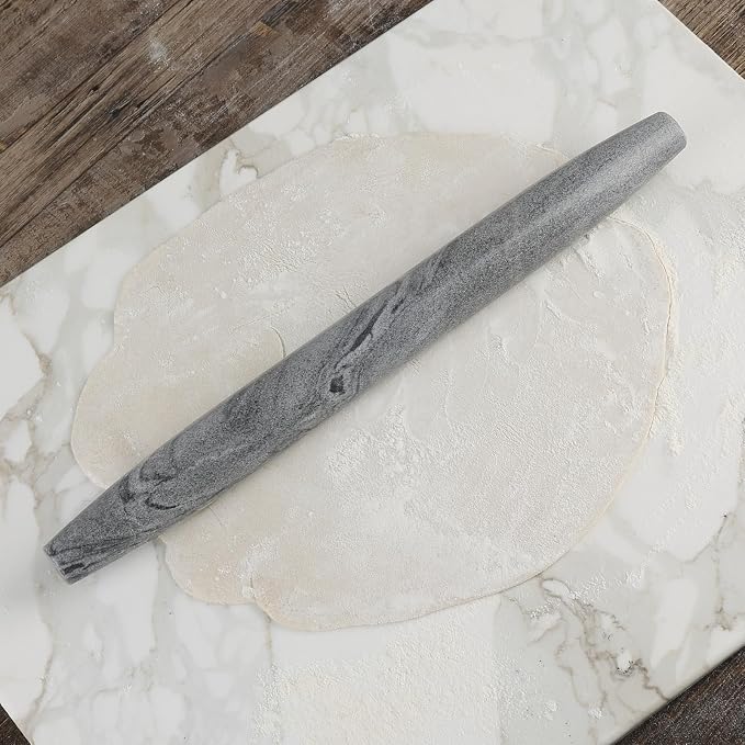 Koville African Natural Marble French Rolling Pin, 16inch Non-Stick Rolling Pin for Baking, Dough Roller for Pasta, Dumpling, Fondant, Pie, Bread, Pizza, Kitchen Baking Tools(Monte Grigio)