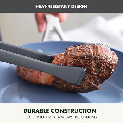 GreenPan Silicone Tong, Cooking Grilling Serving, Salad, Kitchen Utensil, Flexible Rubber Nonstick Cookware, Rigid Steel Core, Heat-Resistant, Anti-Slip Handle, BPA-Free, Dishwasher Safe, Gray