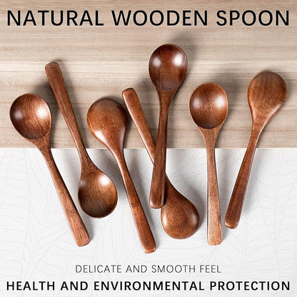 2 PCS Wooden Spoons for Eating, 7 inch Wooden Honey Spoons for Tea, Wood Teaspoons for Stirring Coffee, Hard Wood Table Spoon for Cooking, Small Serving Spoon for Soup, Desserts & Cereal