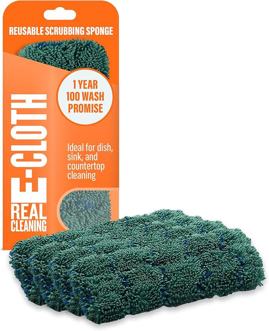 E-Cloth Kitchen Dynamo, Premium Microfiber Non-Scratch Kitchen Dish Scrubber Sponge, Ideal for Dish, Sink and Countertop Cleaning, 100 Wash Guarantee, Green, 4 Pack