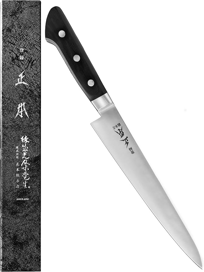 MASAMOTO AT Japanese Petty Knife 6" (150mm) Kitchen Small Utility Knife, Sharp Japanese Stainless Steel Blade, Pakkawood Handle, Made in JAPAN