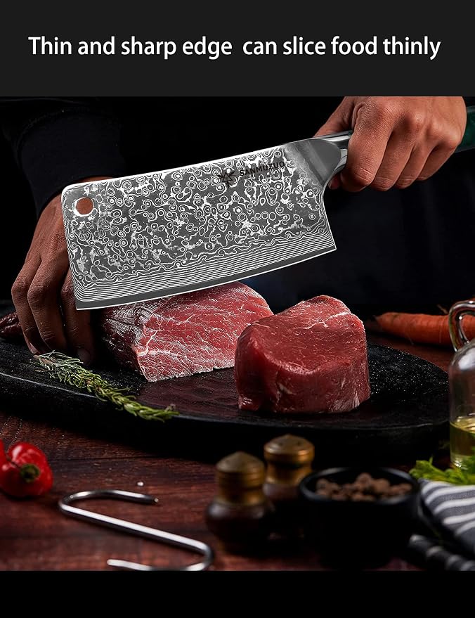 Chopping Knife - 7 inch Cleaver Knife- Xuan Series - VG10 Damascus Steel Kitchen Knife - Resin Handle (Jade Green)