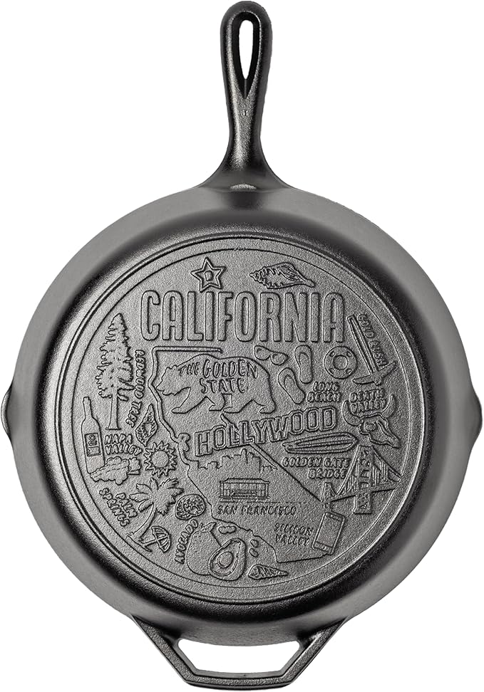 Lodge 12 Inch Cast Iron Skillet – Pre-Seasoned Frying Pan with Teardrop Handle – Oven, Stovetop, Grill & Campfire Use – Made in USA – Non-Toxic, Even-Heating Cookware – California