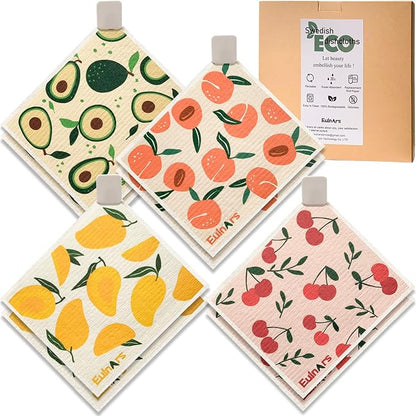 Eulnars Swedish Dishcloths for Kitchen, 8 Pack Reusable Paper Towels with Clips, Non-Scratch Swedish Kitchen Towels, Super Absorbent Cellulose Sponge Cloths, Dishwasher Safe, No Odor