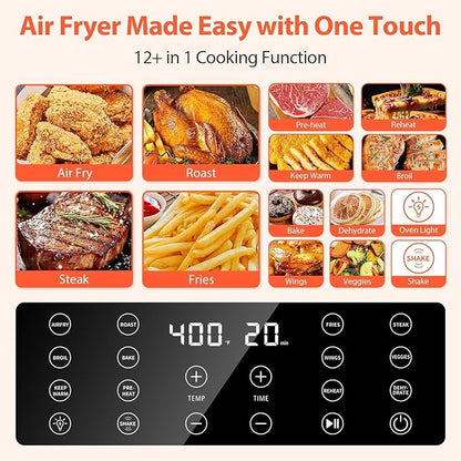 Beelicious Large Air Fryer, 12-in-1 Digital Airfryer with Window, 5.8Qt, 40+ Recipes, Flavor-Lock Tech, Dishwasher Safe,Shake Reminder, Compact, Quiet, Nonstick Air Fryers. Black