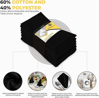 Utopia Kitchen Black Cloth Napkins 288 Pack (18x18 Inches), Commercial Grade Dinner Napkins Bulk, Absorbent Cotton Blend, Washable Reusable for Restaurant, Hotel, Wedding, Lunch and Banquet