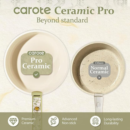CAROTE 25-Piece Ceramic Cookware Set, Nonstick Pots and Pans Set with Detachable Handle, Non-Toxic Kitchen Cooking Set, Dishwasher & Oven Safe, Induction Compatible, PFAS Free