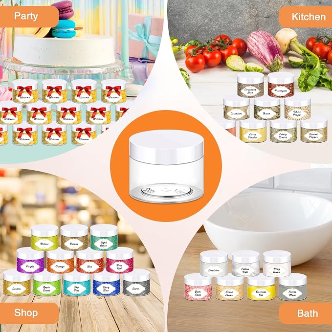 PeacePeo 72 Pcs Plastic Jars, 4 OZ Plastic Jars with White Lids Round Clear Storage Containers Jar Leak Proof Empty Containers with Lids for Slime Travel Refillable Slime Storage Jar for Small Product