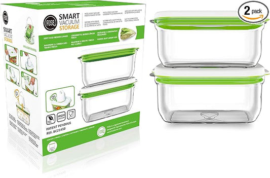 FOSA Vacuum Seal Containers (2-Pack, 49oz) – Airtight Food Storage Containers for Freshness | BPA-Free, Dishwasher Safe | Ideal for Meal Prep, Leftovers, Dry Goods (Pump Sold Separately)