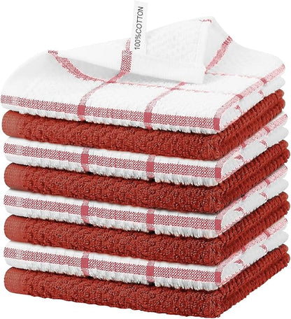 Nialnant 8 Pack Dish Cloths for Washing Dishes, 100% Cotton Reusable Cleaning Rag, Quick Drying Dish Towels for Kitchen,12x12 Inches, Red