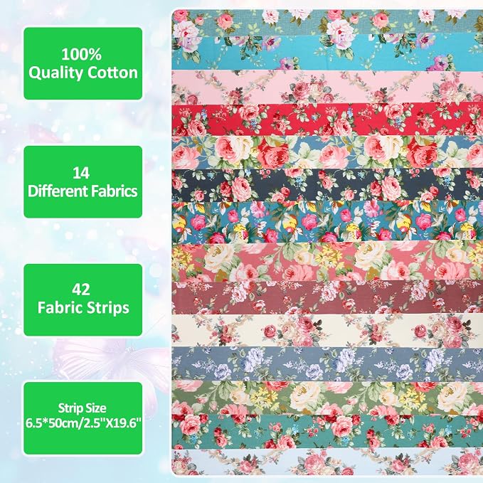42Pcs Jelly Roll Fabric Strips Soft Cotton Quilting Fabric 2.5 x 20 Inch Pre-Cut Cotton Strips Bundles for Quilting Crafting and Sewing(Red and Green)