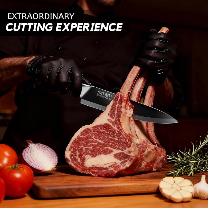 8"/20cm Chef's Knife, Japanese Hand Forged Chefs Knife High Carbon Steel Core with wooden Ergonomic Handle, Gift Box & Knife Sheath (Black)