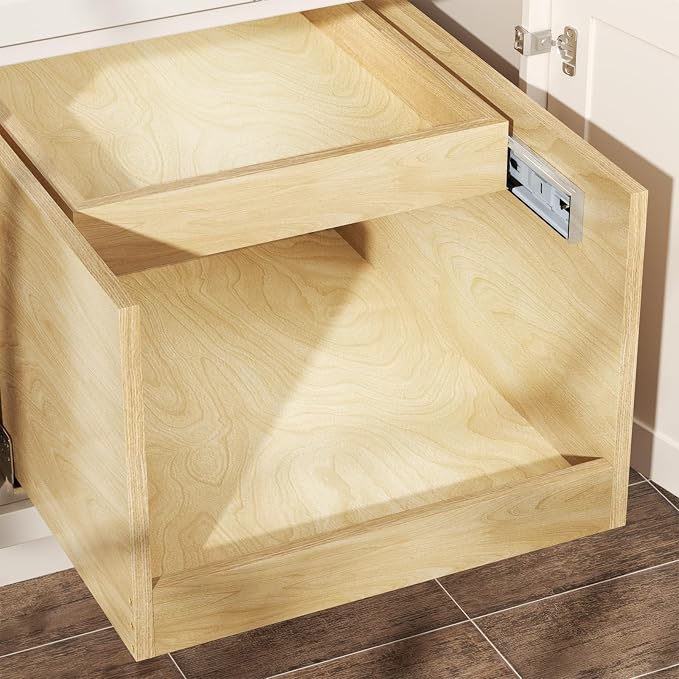LOVMOR Retractable Double-Drawer Pull Out Cabinet Organizer 22½” W x 21” D Soft Close Cabinet Drawers Slide Out with Full Extension Rail Slides Cabinet Pull Out Shelves for kitchen Cabinets