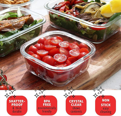 EATEX 16pc Glass Storage Containers with Lids, 8 Glass Food Storage Containers with 8 Airtight Lids for Pantry & Kitchen, Meal Prep Containers for Lunch, Oven Freezer Microwave & Dishwasher Safe