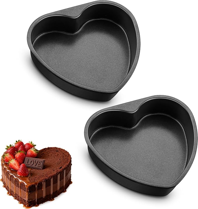 E-far 9.5 Inch Heart Cake Pan, 2Pcs Nonstick Heart Shaped Cake Mold, Large Cake Tin Baking Pan for Valentine’s Day Anniversaries Wedding Birthday, Easy Release & Clean