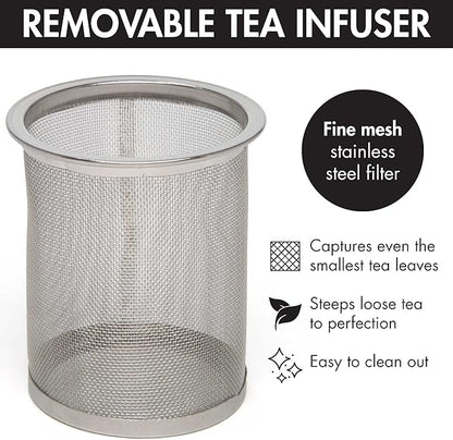 Primula Half Moon Teapot with Removable Infuser, Glass Tea Maker with Reusable Fine Mesh Stainless Steel Filter, Dishwasher Safe, 40-Ounce, Black