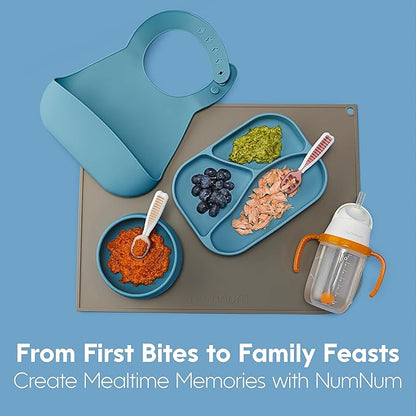 NumNum Baby Spoons Set, Baby Essentials Pre-Spoon GOOtensils for 6+ Months, First Stage Self-Feeding Spoons for Baby Led Weaning (BLW), Silicone Toddler Utensils, BPA-Free, 2 Pack Beige/Mauve