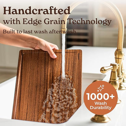 SMIRLY Wood Cutting Boards for Kitchen - Walnut Cutting Board with Handle and Juice Groove for Meal Prep, Serving, Charcuterie - Kitchen Gadgets, House Warming Gifts - Wooden Chopping Board Set of 2
