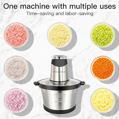 MEGAWISE Electric Food Processor, 1000W Meat Grinder & Vegetable Chopper with 6L 304# Stainless Steel Bowl, Dual-Speed Food Chopper for Meat, Vegetables, Fruits, Nuts, and Baby Food