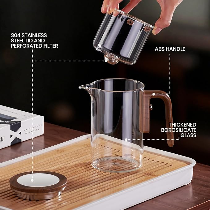 MACTANO Enchant Series Glass Magic Teapot with Magnetic Infuser, Modern Personal Tea Pot for Loose Leaf Tea Visual Brewing Easy Clean - 20.12 oz